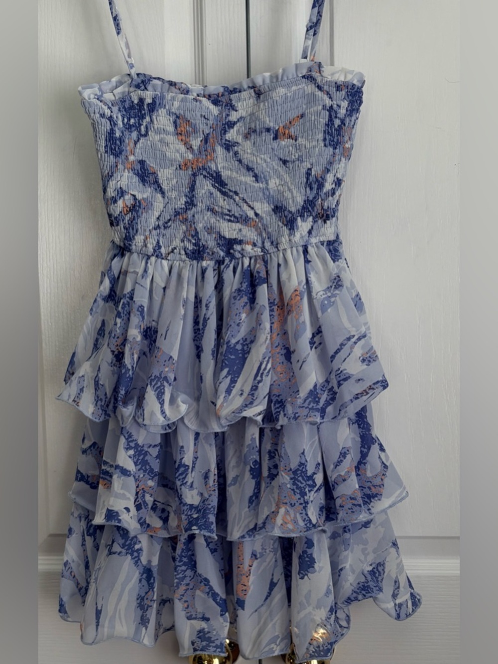 Windsor Light Blue Smocked Dress with Subtle Peach Accent, size small
